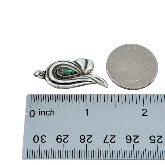 Vintage Mexico Taxco ACA Sterling Silver 925 Abalone Abstract Pendant - Picture 6 of 7